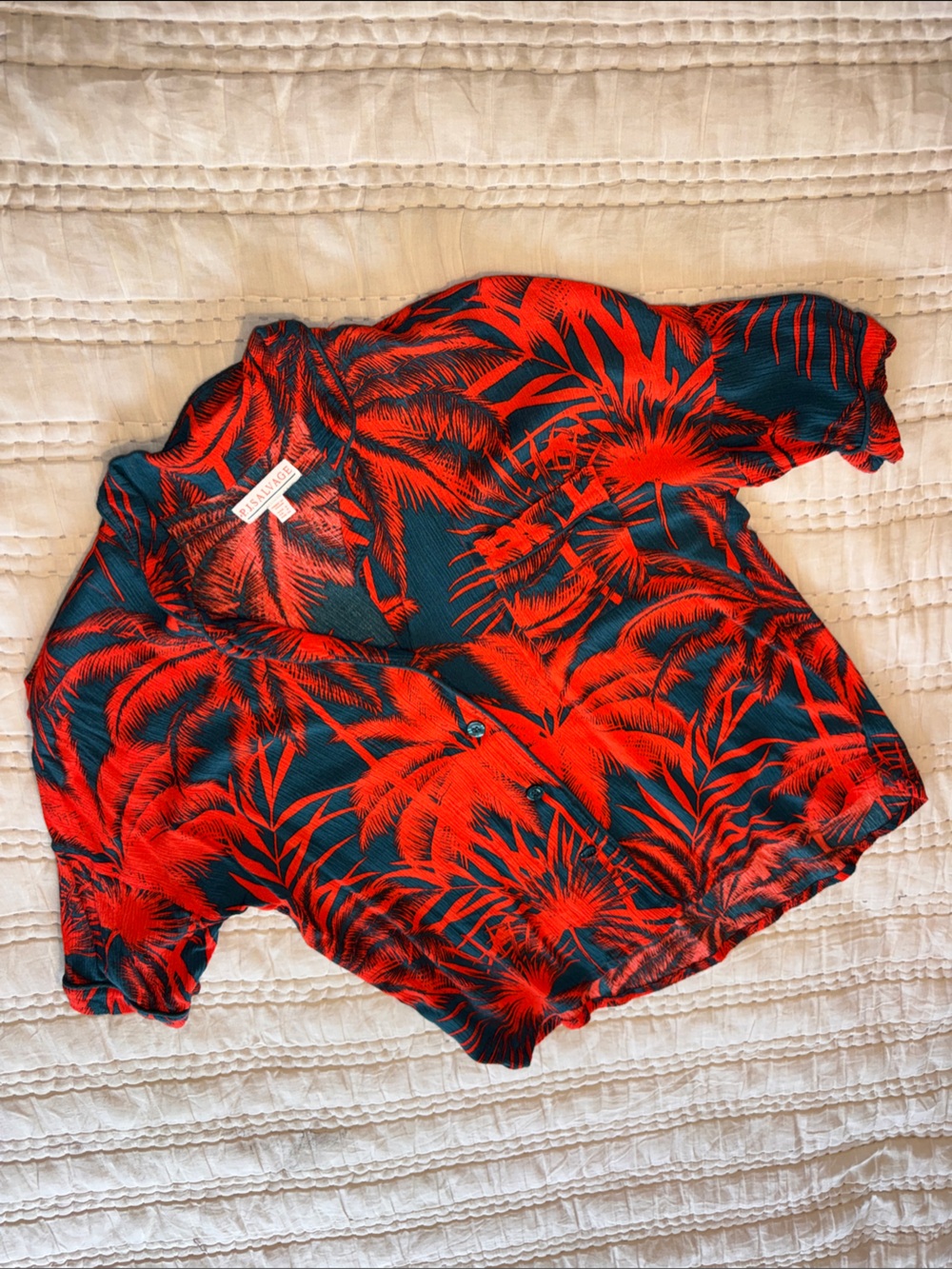Women’s Red & Blue Tropical Print Button-Front Shirt